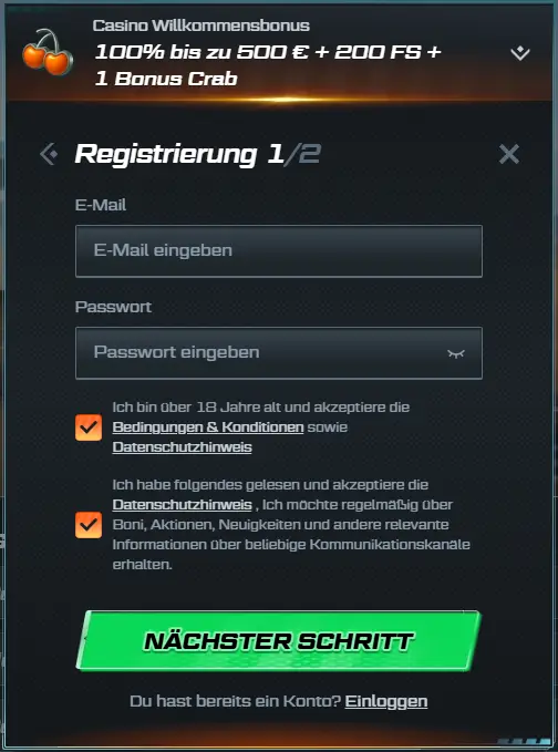 Spinational Casino Anmeldeformular